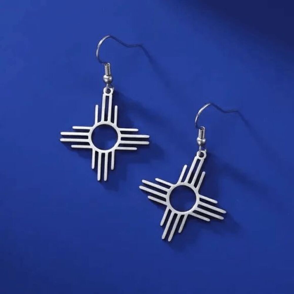 Zia Symbol White Gold Plated Dangle Earrings